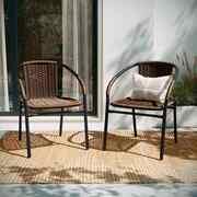 Flash Furniture Lila 2 Pack Medium Brown Rattan Indoor-Outdoor Restaurant Stack Chair 2-TLH-037-DK-BN-GG